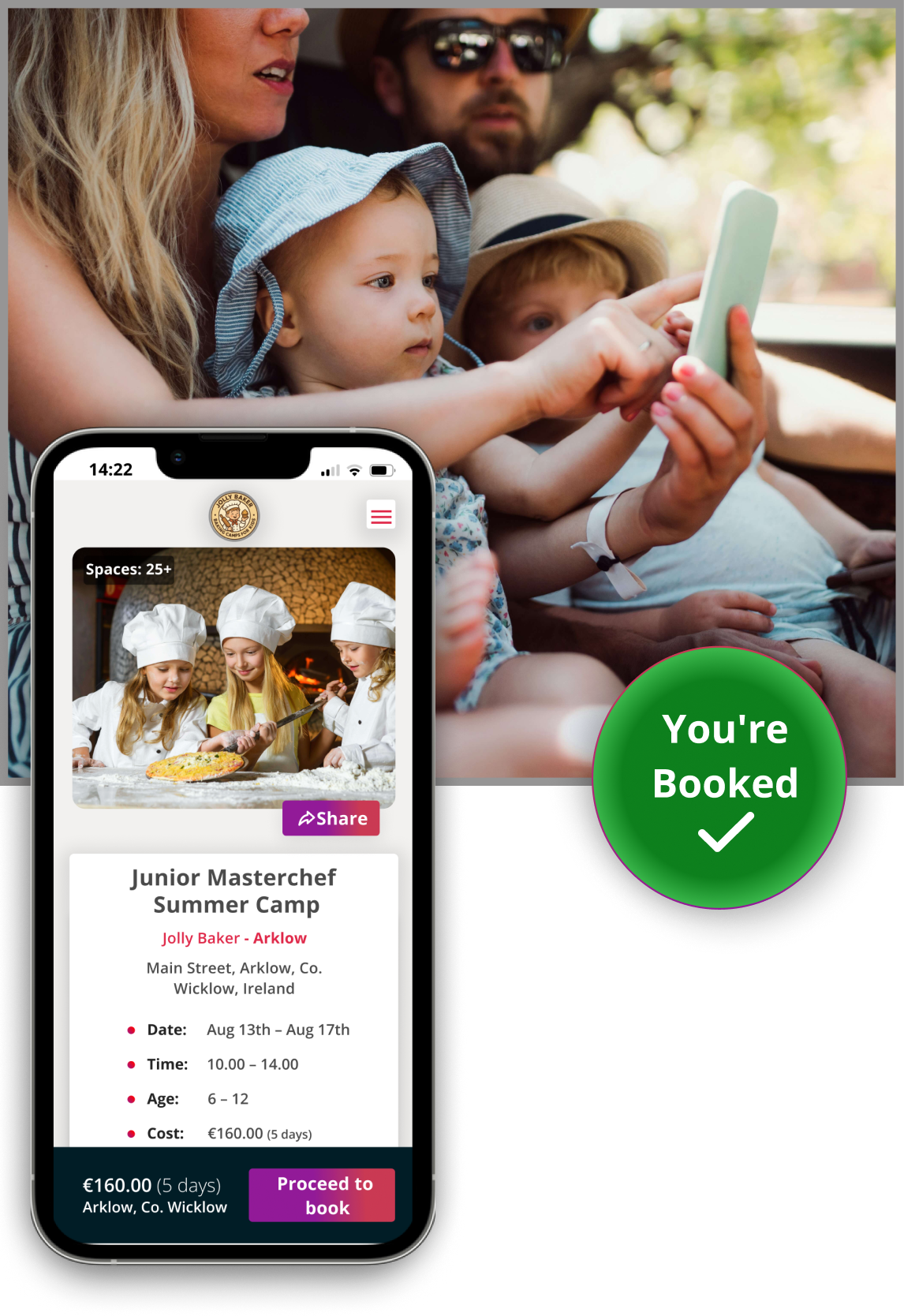 Mobile booking confirmation for a kids’ activity on Activity Time