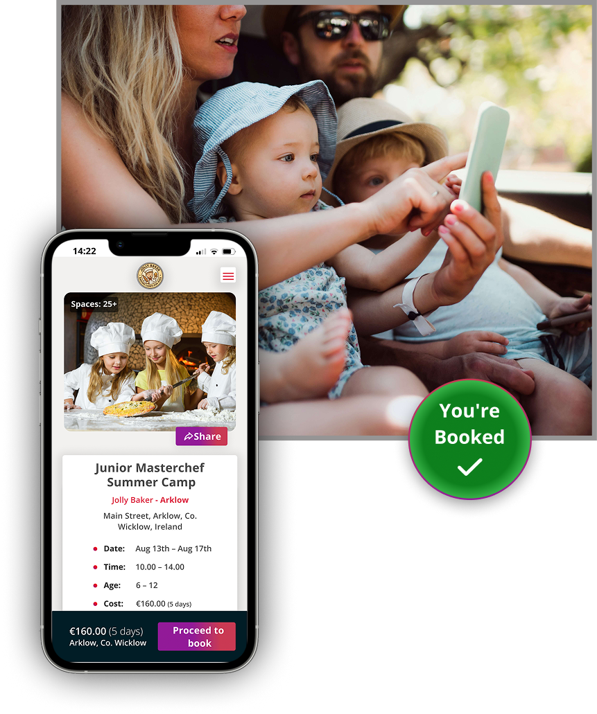 Mobile booking confirmation for a kids’ activity on Activity Time